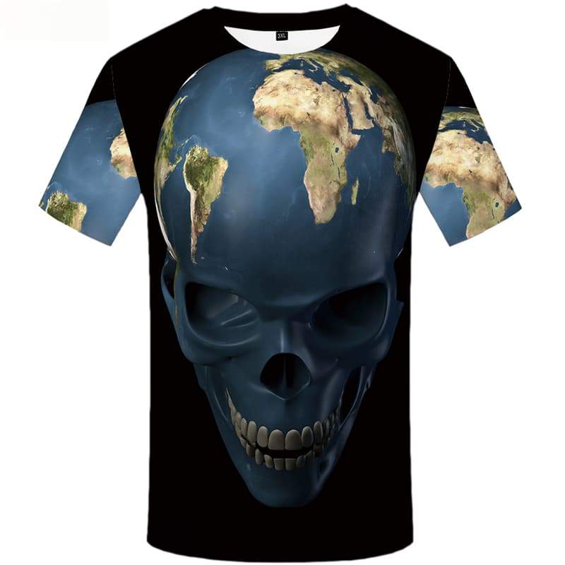 Skull T shirts Men World Map Tshirts Cool Black Tshirts Casual Space Tshirt Anime Earth Shirt Print Short Sleeve summer Mens