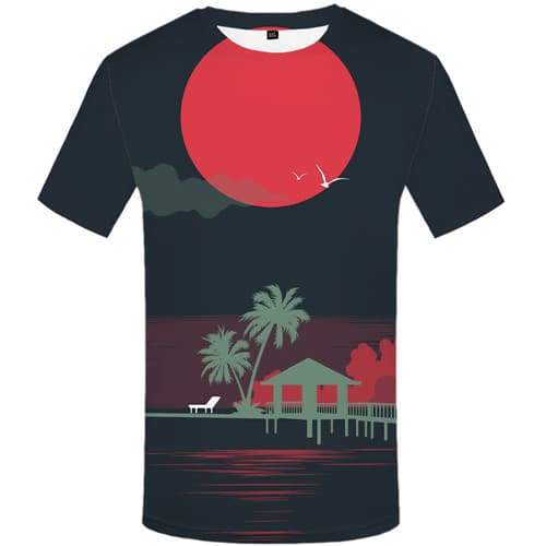 Coconut Tree T-shirt Men Harajuku T-shirts 3d Art Tshirt Printed Graffiti Tshirts Novelty Moon T-shirts Graphic Short Sleeve - KYKU