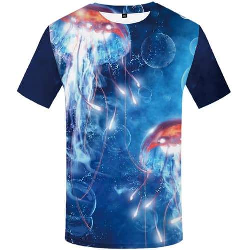 Jellyfish T shirts Men Psychedelic Tshirts Novelty Blue T-shirts 3d Ocean T-shirts Graphic Short Sleeve Hip hop Men Tee Slim - KYKU