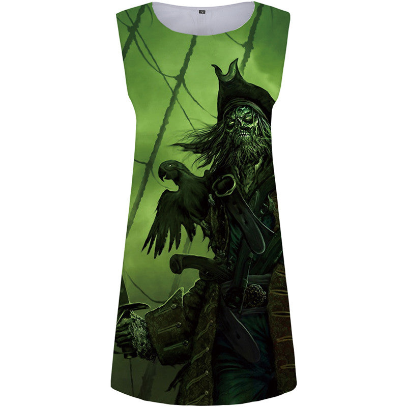 Skull Dress Women Pirate Beach War Vestido Sexy Metal Sundress Gothic Korean Style Womens Clothing Summer