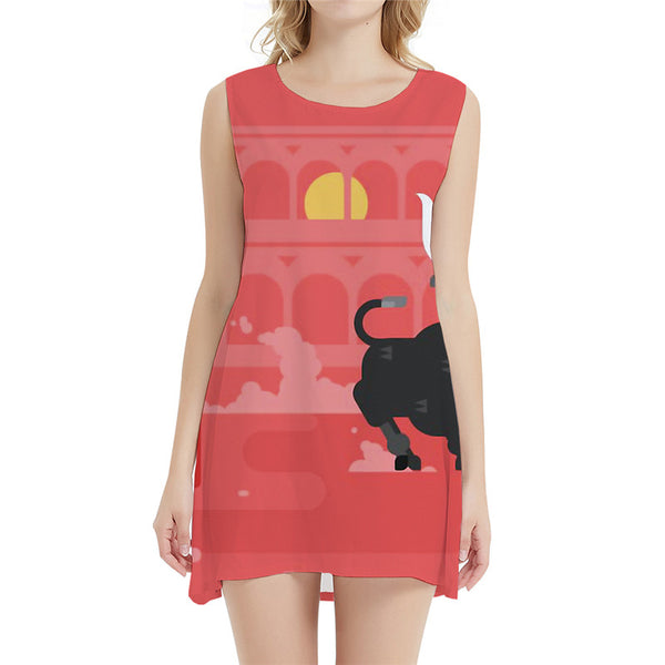 Moon Dress Women Spain Bodycon Dress Cattle Halter Sleeveless Animal 3d Print Cartoon Sundress Womens Clothing Club