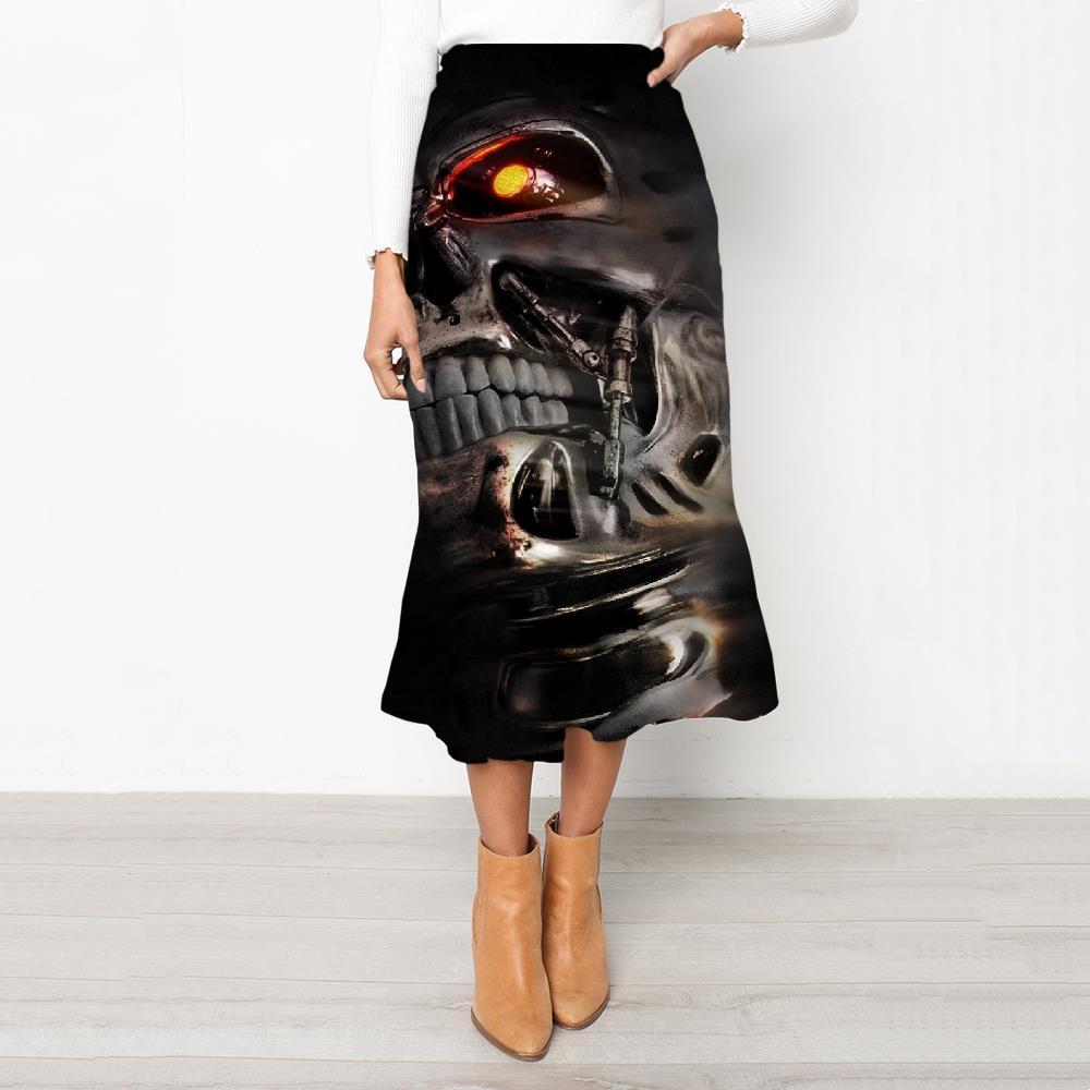 Skull Skirt Women Harajuku Rock Frauen Gray Skirt Ladies Muscle High waist skirts Punk Rock School skirt Womens Clothing - KYKU
