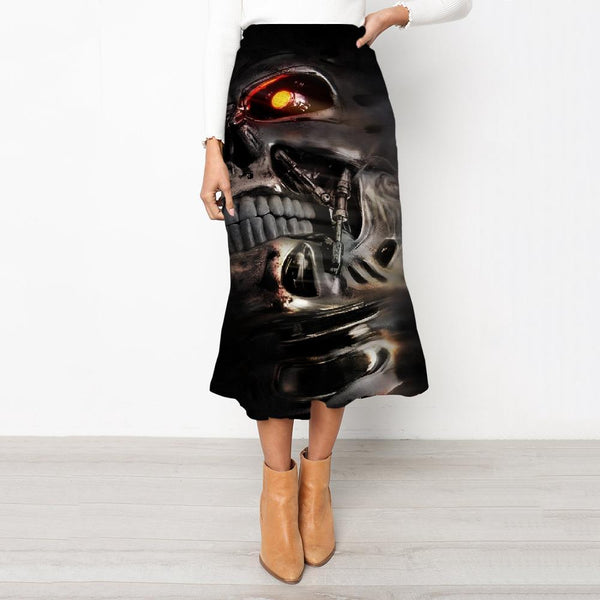 Skull Skirt Women Harajuku Rock Frauen Gray Skirt Ladies Muscle High waist skirts Punk Rock School skirt Womens Clothing - KYKU