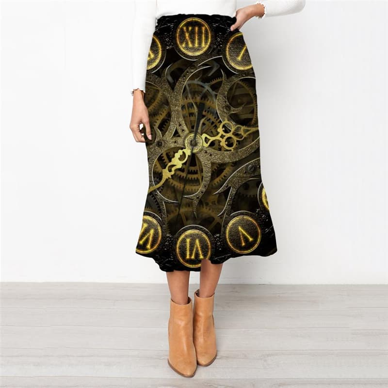 Metal Skirt Women Engine Skirt Ladies Gear School skirt Clock High waist skirts