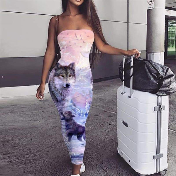 Wolf Dress Women Animal Party Anime Vestido Sexy Love sleeveless Family Boho - KYKU