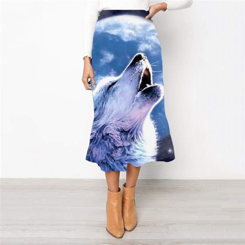 Wolf Skirt Women Animal High waist skirts Anime Rock Frauen Moon School skirt Galaxy Skirt Ladies - KYKU