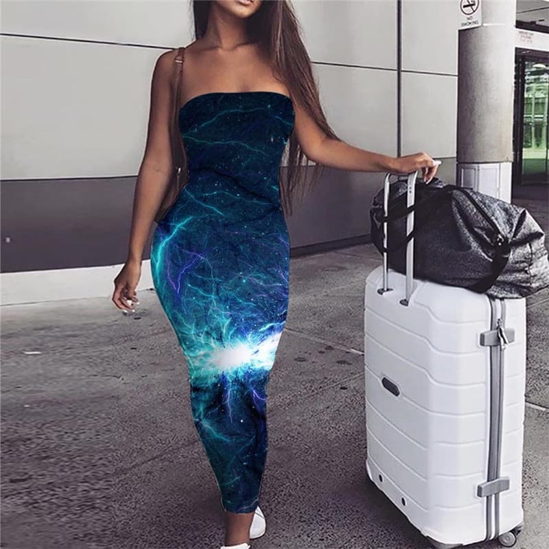 Galaxy Dress Women Space sleeveless Universe Party Lightning Boho