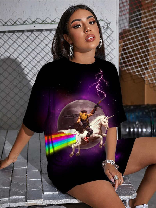 
Unicorn T-shirt Women Rainbow T-shirts 3d Moon Tshirt Printed Lightning Gothic
                