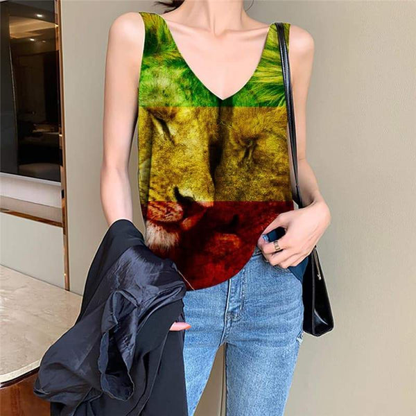 Lion Tank Top Women Animal Vest Print Anime Sleeveless 3d Love Tank Tops Casual Family Anime Clothes - KYKU