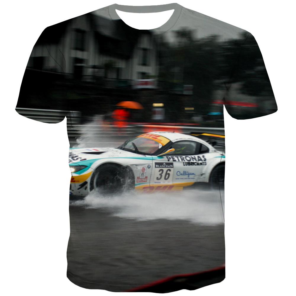 Racing Car T-shirt Men Metal Shirt Print City Tshirts Casual Gray Tshirts Cool Retro T shirts Funny