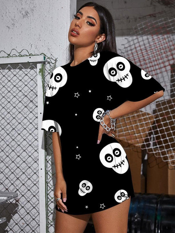 
Skull T-shirt Women Star Tshirt Printed Black T-shirts 3d Hip Hop Gothic
                