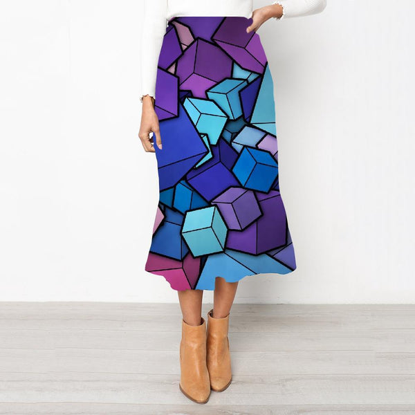 Geometric Skirt Women Psychedelic High waist skirts Vortex Rock Frauen Square School skirt - KYKU