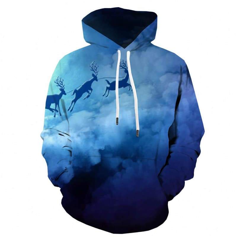 Deer Hoodie Men Animal Hoody Anime Christmas Hoodie Print Blue 3d Printed Cloud Sweatshirt Printed - KYKU