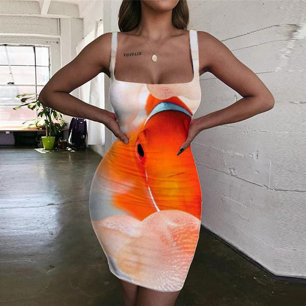 Fish Dresses Women Animal Ladies Dresses Gothic Vestido Sexy Space 3d Print Bubble Sundress