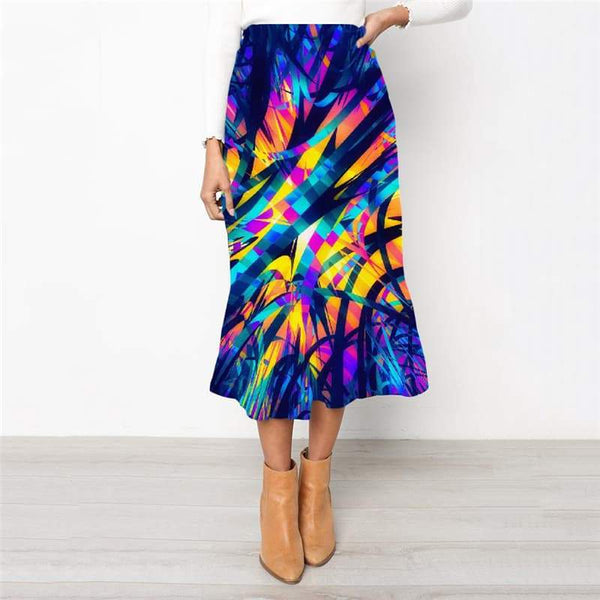 Geometric Skirt Women Psychedelic High waist skirts Vortex School skirt Color Rock Frauen - KYKU