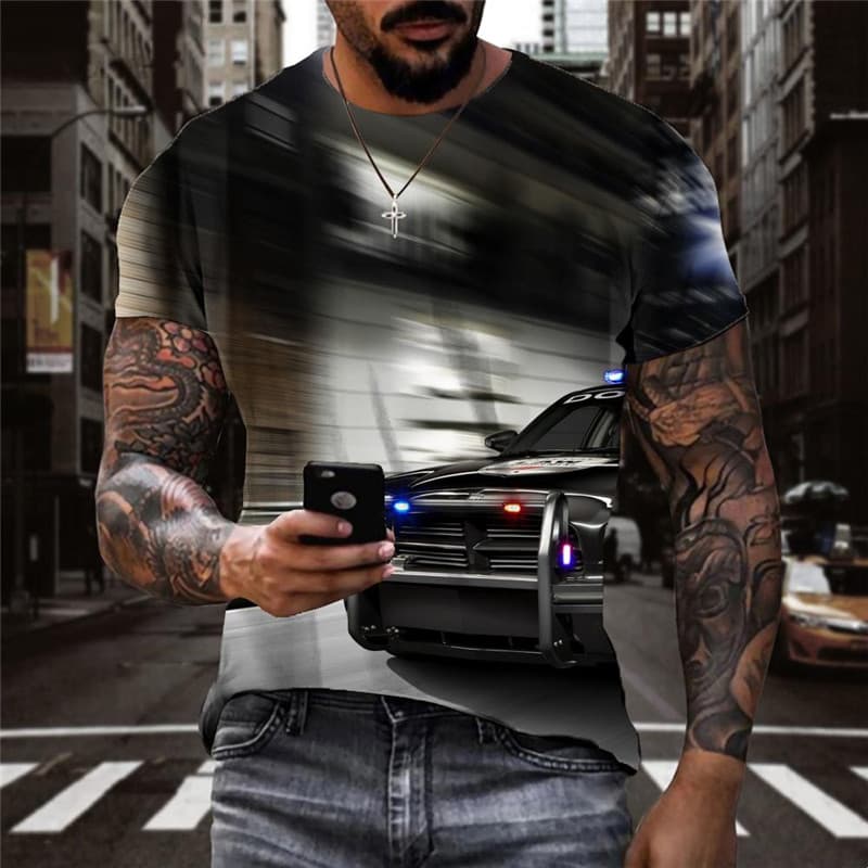 Car T-shirt Men Police Car Tshirt Printed Harajuku Shirt Print Hip Hop Tshirts Casual