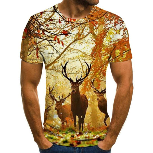 
Animal T shirt Men Hunting Tshirts Casual Landscape Tshirt Printed Maple Leaf Funny T shirts
                