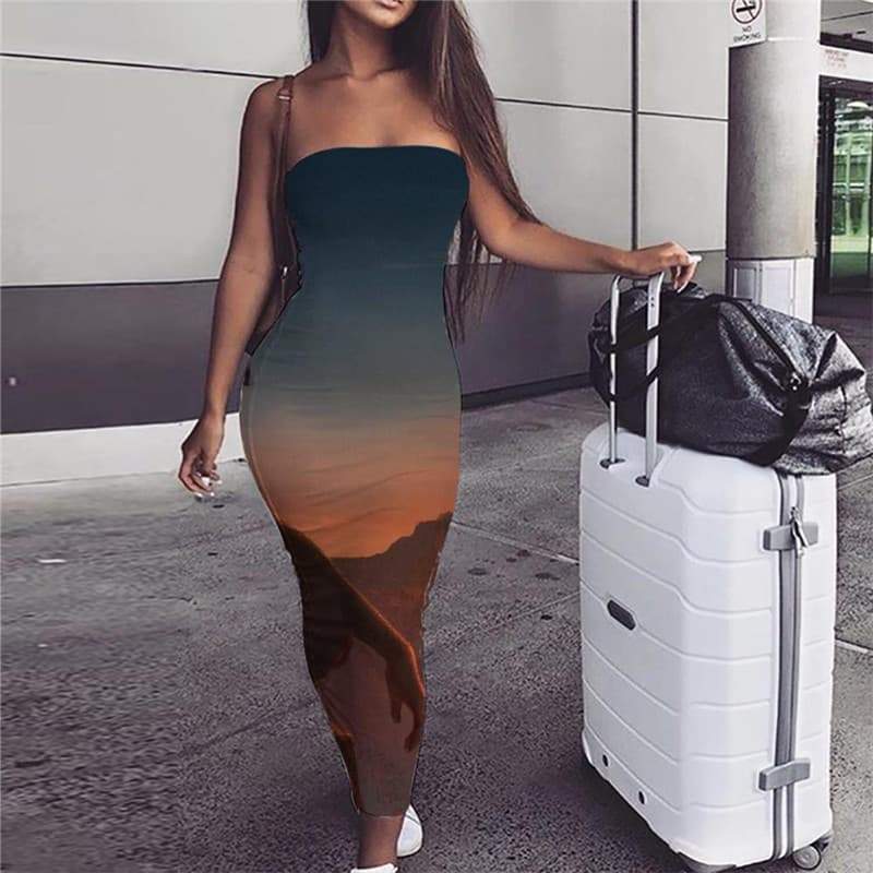 Indios Dress Women Sunset 3d Print Landscape Sundress Mountain Bodycon Dress - KYKU