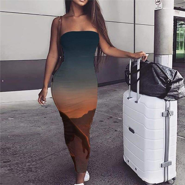 Indios Dress Women Sunset 3d Print Landscape Sundress Mountain Bodycon Dress - KYKU