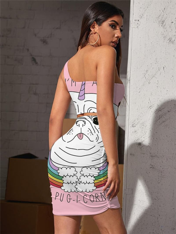 
Unicorn Dresses Women Animal 3d Print Rainbow Vestido Sexy Cloud Halter Sleeveless
                