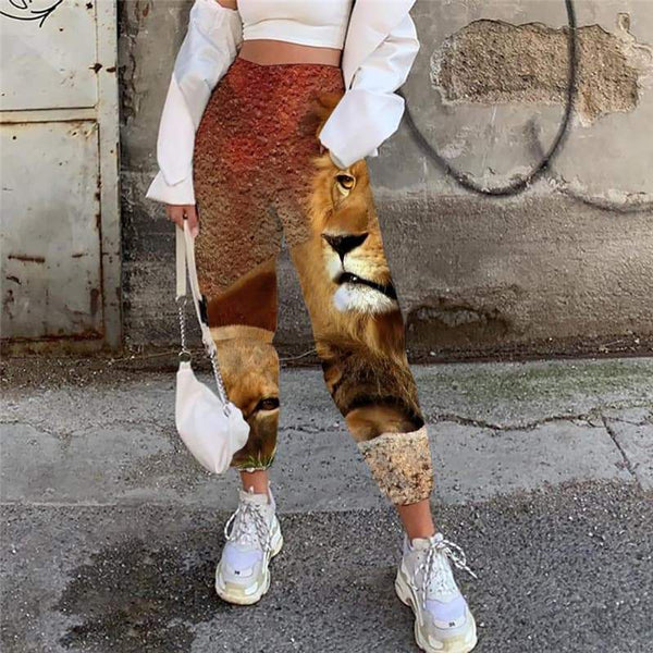 Lion Trousers Women Animal Trouser Anime 3d Printed Lovely Jogger Pants Family High Waist Pants - KYKU