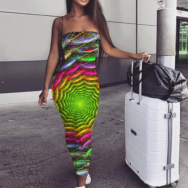 Geometric Dress Women Psychedelic Ladies Dresses Vortex Bodycon Dress Colorful sleeveless - KYKU