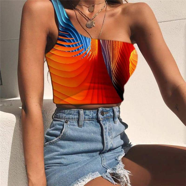 Geometric Vest Tops Women Psychedelic Sleeveless Shirt Vortex Midriff T shirt Color Tees Graphic - KYKU