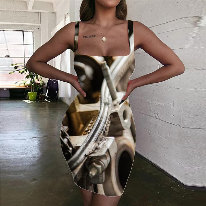 Metal Dresses Women Engine Vestido Sexy Gear Ladies Dresses Hip Hop 3d Print