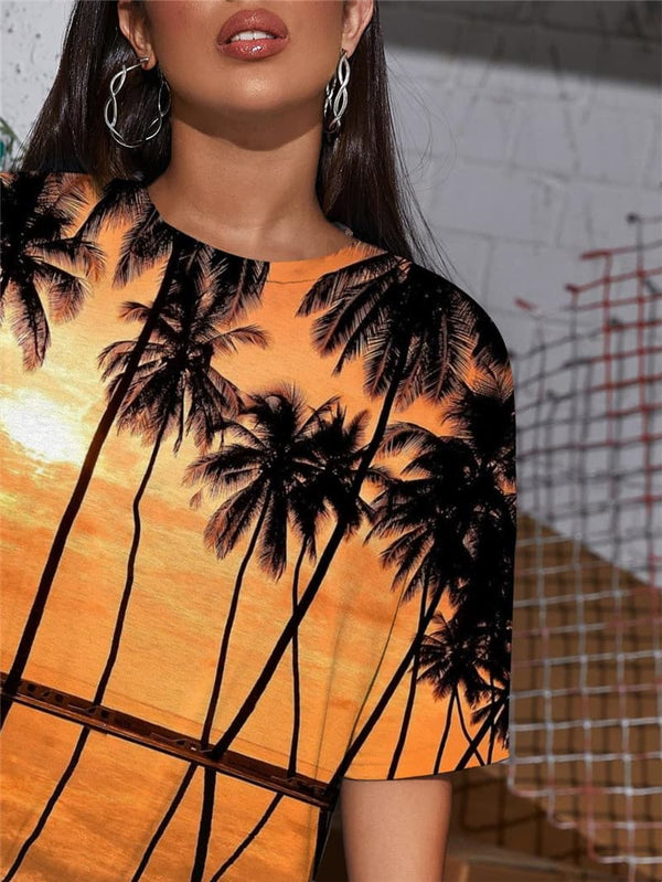 
Hawaii T Shirt Women Coconut Tree Funny T shirts Moon Punk Rock Landscape Shirt Print
                