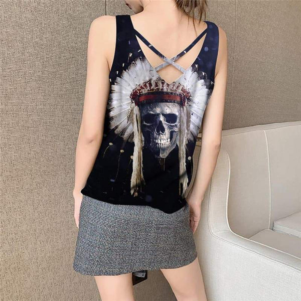 
Skull Tank-Top women Punk Funny Top Indian Vest Print Feather Vest Printed - KYKU
                