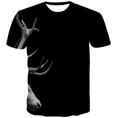 Deer T-shirt Men Animal Tshirt Printed Halloween Shirt Print Black Tshirts Casual - KYKU
