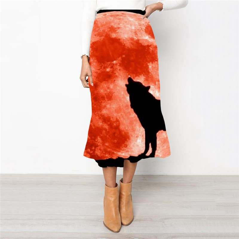 Wolf Skirt Women Animal Skirt Ladies Anime Rock Frauen Moon School skirt Red High waist skirts - KYKU