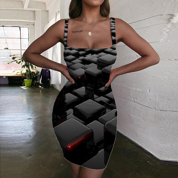 Geometric Dresses Women Psychedelic Bodycon Dress Vortex 3d Print Stereoscopic Ladies Dresses - KYKU