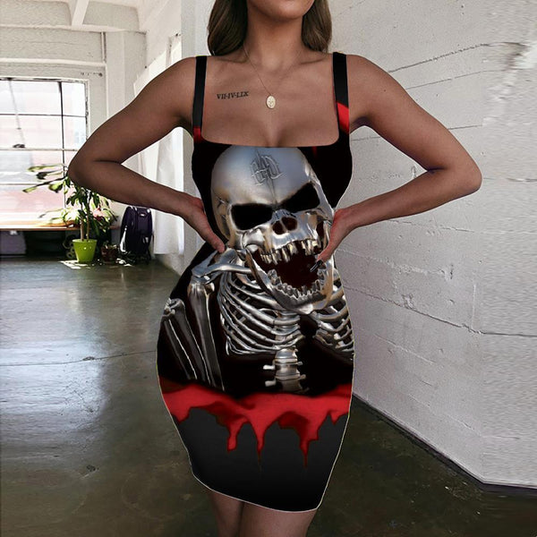 
Skull Dress Women Punk 3d Print Blood Sundress Gesture Ladies Dresses Metal Bodycon Dress - KYKU
                