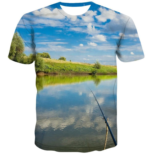 fishing T shirts Men fish Tshirt Anime lake Tshirts Casual Short Sleeve Fashion - KYKU