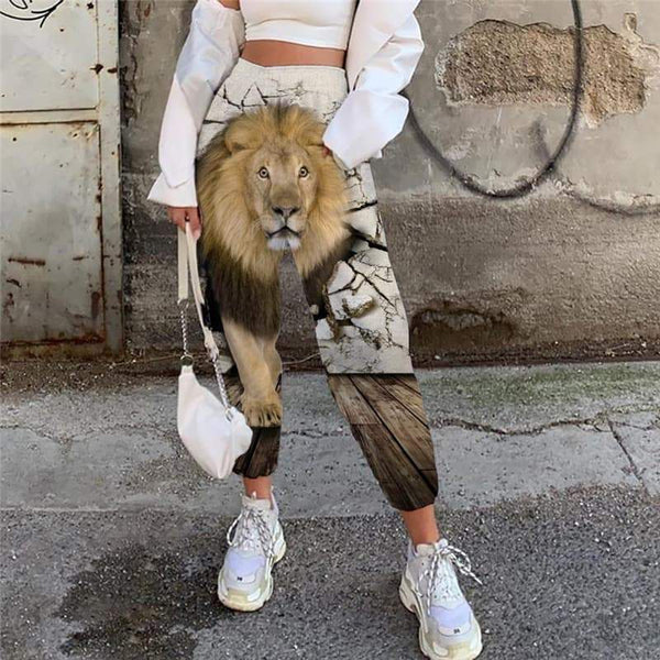 Lion Pants Women Animal Jogger Pants Anime Trouser Cartoon Casual Pant Harajuku 3d Printed - KYKU