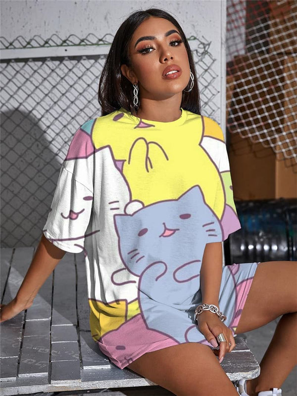 
Cat T-shirt Women Animal Funny T shirts Lovely Summer Home Shirt Print Lovely Tshirt Printed
                