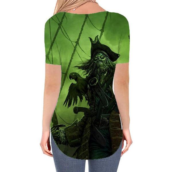 
Skull T-shirt women Punk T-shirts 3d Pirate Funny T shirts Green Tshirts Printed Captain V-neck Tshirt
                