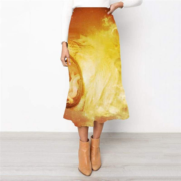 Lion Skirt Women Animal Rock Frauen Anime High waist skirts Flame Skirt Ladies Nebula School skirt - KYKU