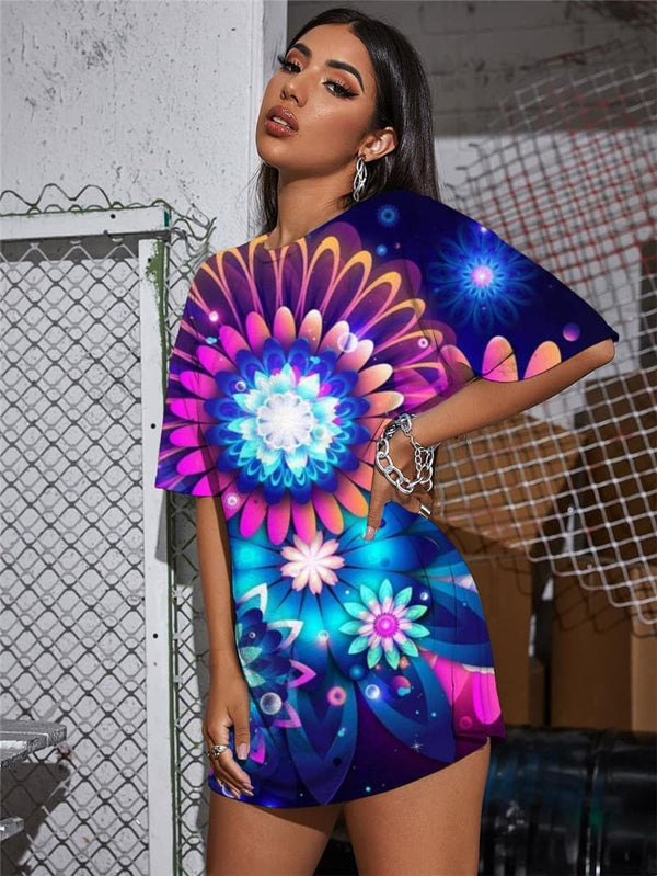 
Flower T Shirt Women Colorful Punk Rock Dizziness Funny T shirts Art T-shirts 3d
                