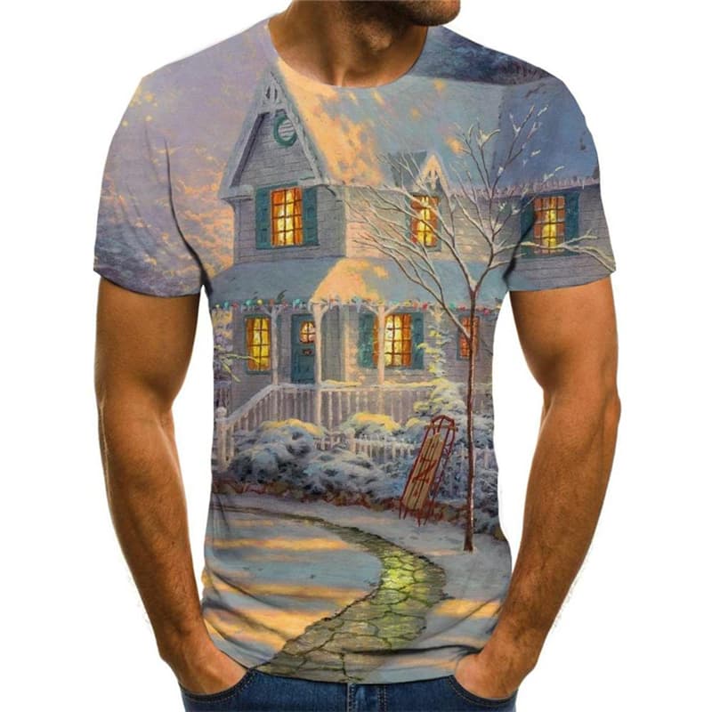 Christmas T-shirt Men Snowman Tshirt Printed New Year Tshirts Casual Tree Tshirts Novelty