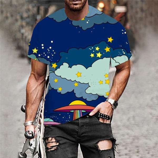 
Rainbow T-shirt Men Cloud Shirt Print Ufo Funny T shirts Galaxy Tshirts Casual
                