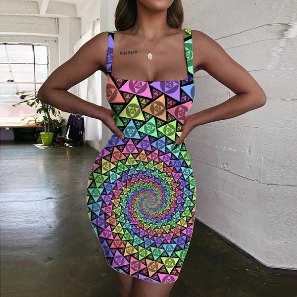Geometric Dress Women Psychedelic 3d Print Vortex Vestido Sexy Triangle Bodycon Dress - KYKU