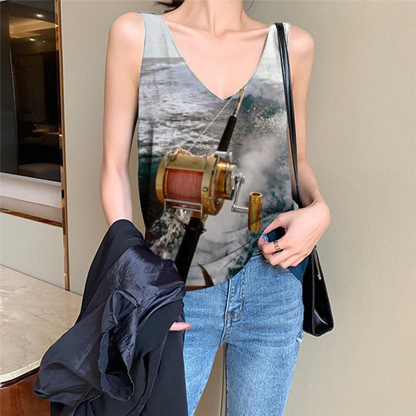 Fishing Tank-Top women Ocean Anime Clothes Waves Vest Printed Hip Hop Funny Top