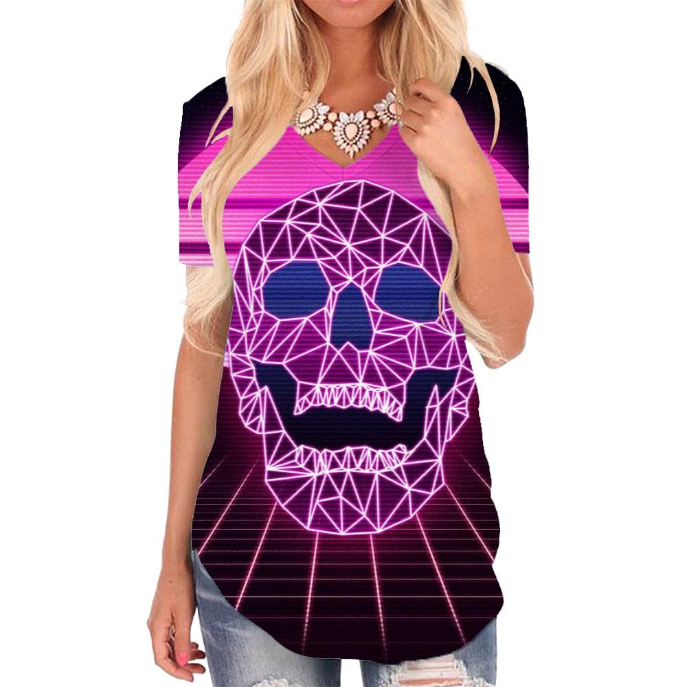 Skull T Shirt Women Moon T-shirts 3d Harajuku V-neck Tshirt Hip Hop Funny T shirts