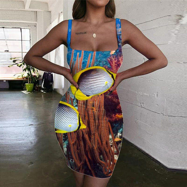 Fish Dresses Women Fishinger Vestido Sexy Animal Sundress Tropical Ladies Dresses
