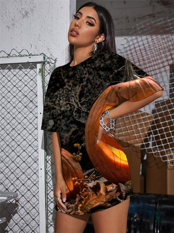 
Halloween T-shirt Women Pumpkin Punk Rock Party Tshirt Printed Harajuku Gothic
                