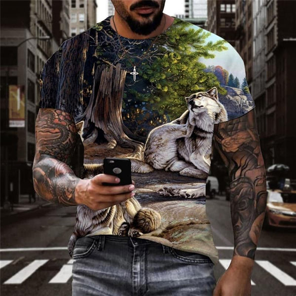 Wolf T shirt Men Animal Tshirt Printed Home Tshirts Casual Landscape T-shirts 3d