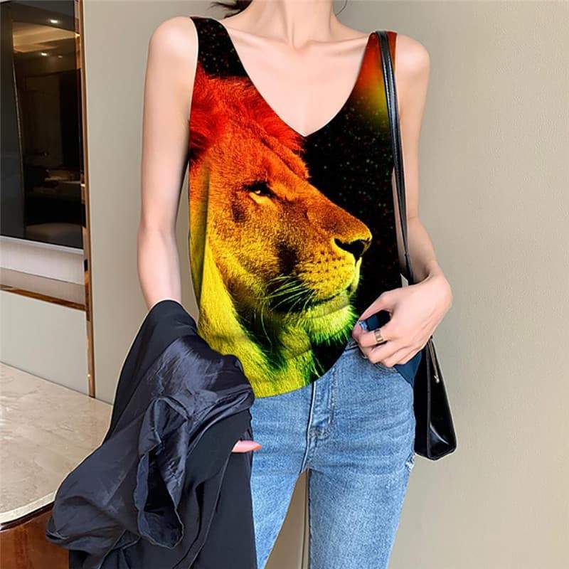 Lion Tank-Top women Animal Sleeveless 3d Anime Vest Print Nebula Anime Clothes Colorful Vest Printed - KYKU