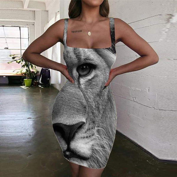 Lion Dresses Women Animal Sundress Anime Bodycon Dress Harajuku 3d Print Street Ladies Dresses - KYKU
